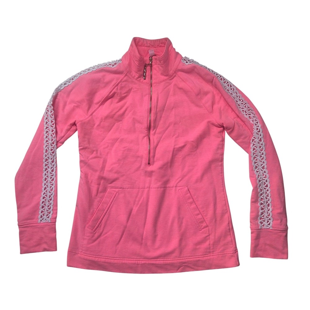 Lilly Pulitzer Pink Skipper Popover Lace Sleeve Quarter Zip Sweatshirt XS